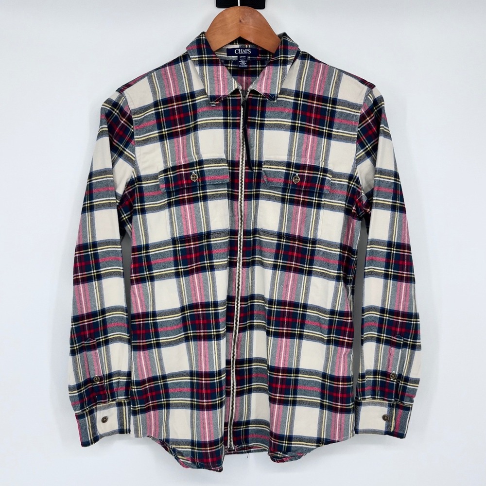 Chaps Flannel Shirt Women Small Multicolor Plaid Zip Up Cotton Utility Jacket